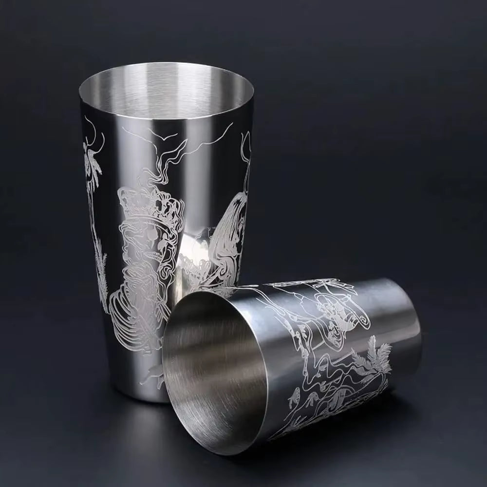 Stainless Steel Boston Shaker Tin with Etched Pattern Cocktail Shaker Martini Shaker Drink Mixer Professional Bartender Kits