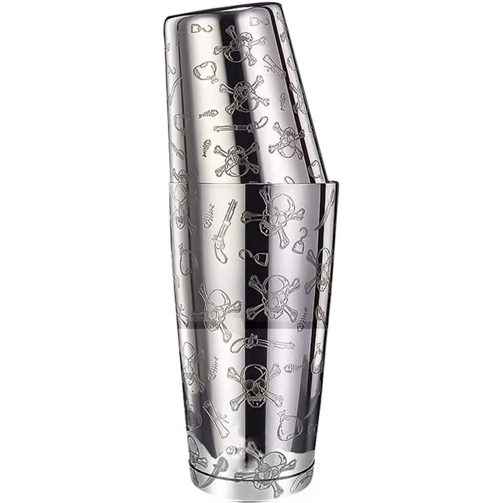 Stainless Steel Boston Shaker Tin with Etched Pattern Cocktail Shaker Martini Shaker Drink Mixer Professional Bartender Kits