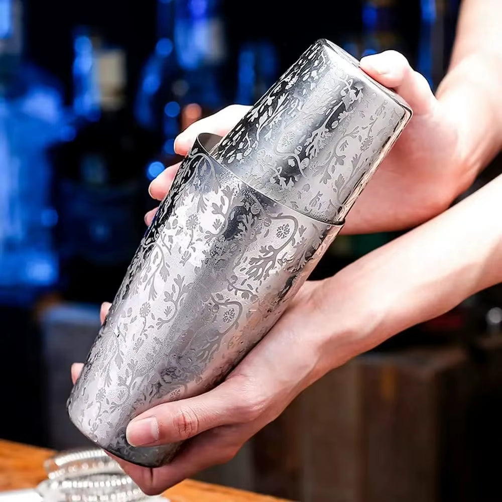 Stainless Steel Boston Shaker Tin with Etched Pattern Cocktail Shaker Martini Shaker Drink Mixer Professional Bartender Kits