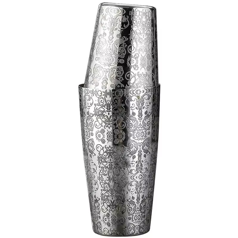 Stainless Steel Boston Shaker Tin with Etched Pattern Cocktail Shaker Martini Shaker Drink Mixer Professional Bartender Kits