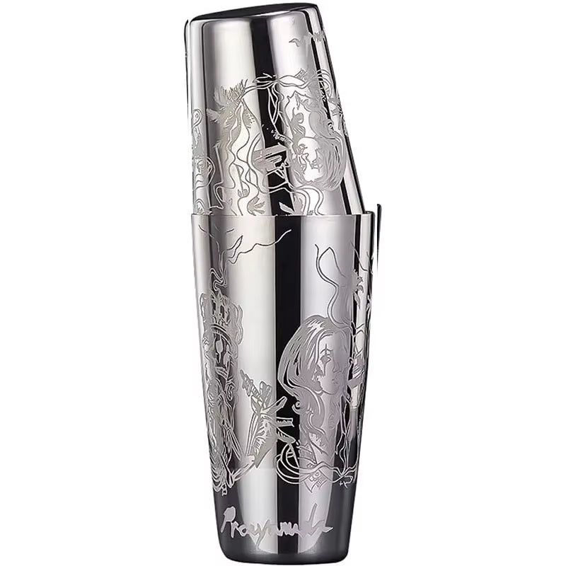 Stainless Steel Boston Shaker Tin with Etched Pattern Cocktail Shaker Martini Shaker Drink Mixer Professional Bartender Kits