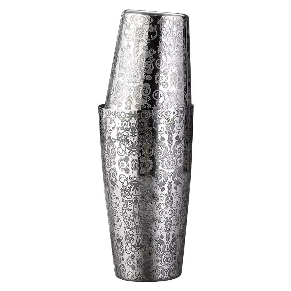 Stainless Steel Boston Shaker Tin with Etched Pattern Cocktail Shaker Martini Shaker Drink Mixer Professional Bartender Kits