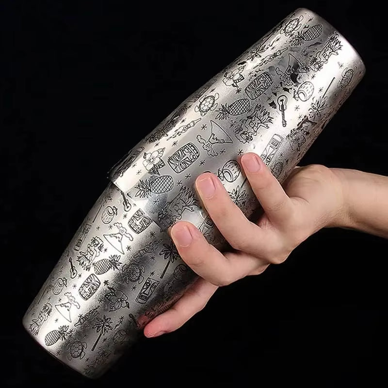 Stainless Steel Boston Shaker Tin with Etched Pattern Cocktail Shaker Martini Shaker Drink Mixer Professional Bartender Kits