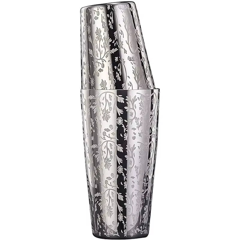 Stainless Steel Boston Shaker Tin with Etched Pattern Cocktail Shaker Martini Shaker Drink Mixer Professional Bartender Kits